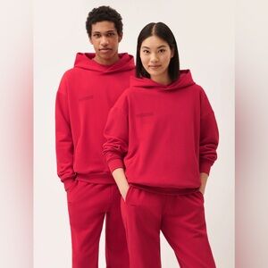 Pangaia apple red track suit women’s size medium top and bottom, crewneck top